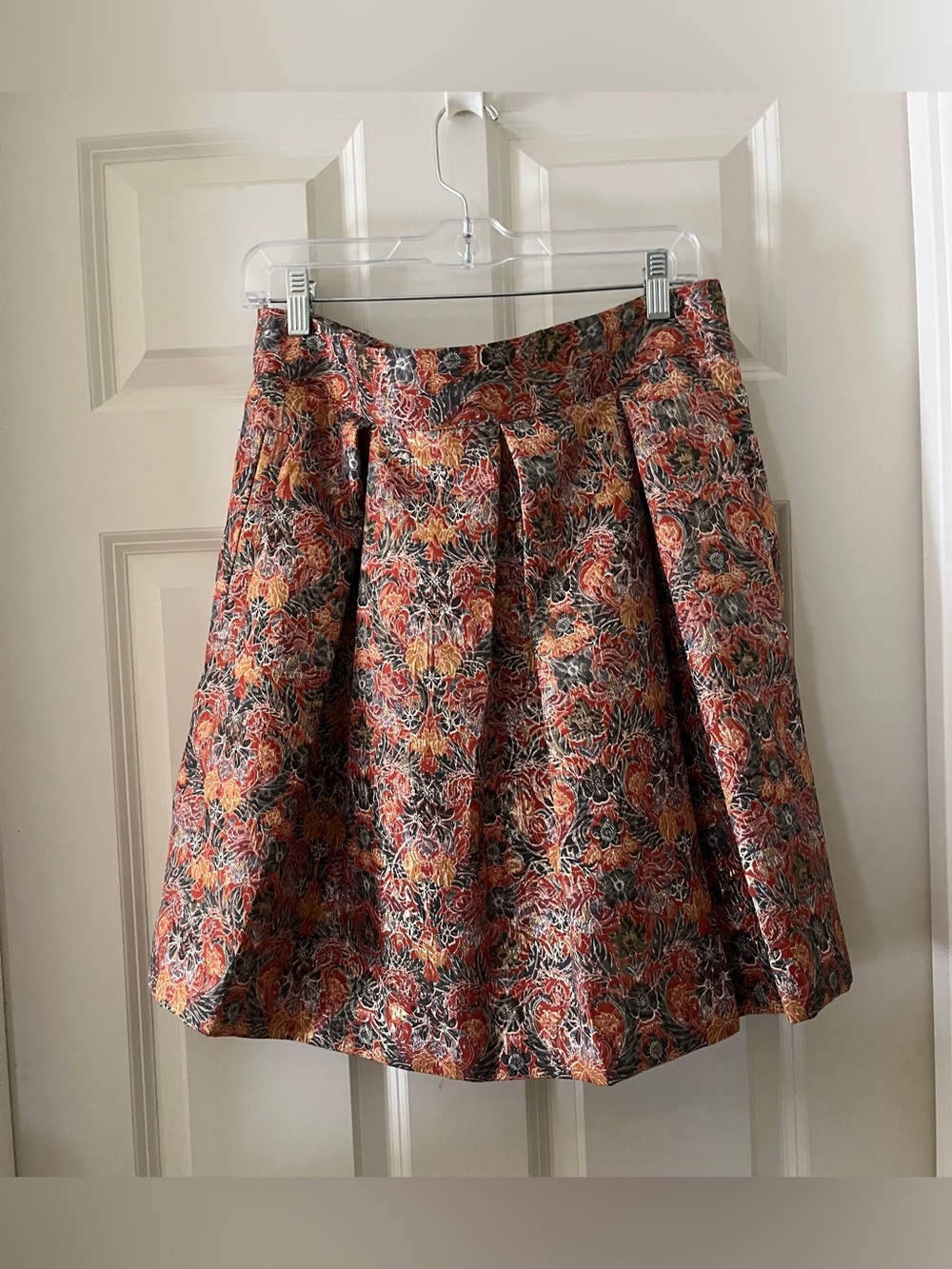 Anthropologie Maeve Rosia Pleated Floral Metallic Mini Skirt multicolor size L
